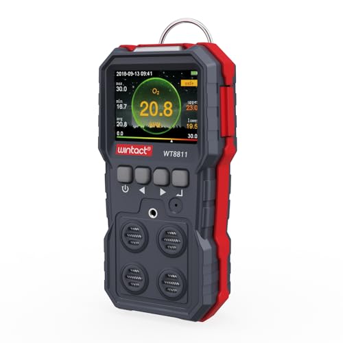 Wintact 4 in 1 Gasleckdetektor, Monitor Multi Gas Alarm Sniffers Brennbar, Natürlich, Methan, Propan, Kohlenmonoxid, Schwefelwasserstoff, Sauerstoff für Zuhause, Wohnmobil, Kanalisation