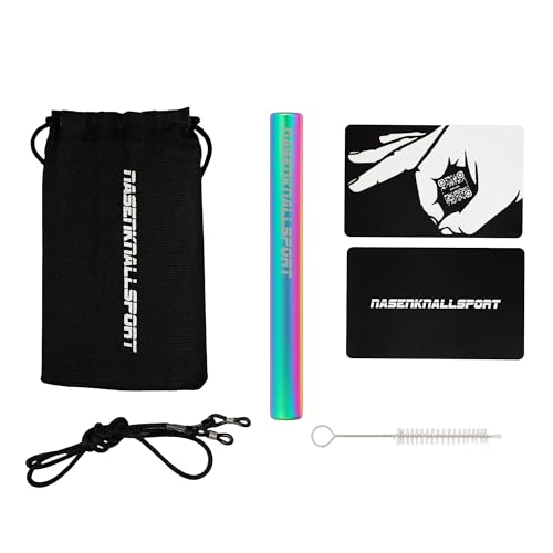 NKS Fat Sniffer - ZiehROHR aus Edelstahl + Leinen-Tasche + BallerKarten + Kette zum Umhängen (Rainbow)