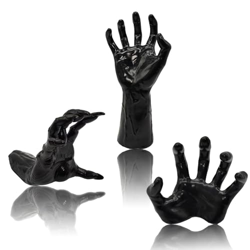 Rubu22a 3PCS Halloween Lange Fingernägel Teufel Handskulptur Hexen Teufel Hand Wandhaken Statue Halloween Harz Gruselige Hand Statue Requisiten Kerzen können platziert Werden (Schwarz)