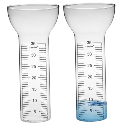 AOpghY Regenmessgeräte Ersatzrohr 2-pcs Freeze Proof Glas Regenmessrohr mit klaren Markierungen 35 mm trichterförmig offener Regenmessgeräte Wassermesser für Regen