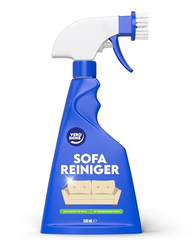 Vero Shine Polsterreiniger Sofa (500ml), Fleckenentferner Polstersessel, starker Sofa Reiniger mit Bürste für Sitze, Teppiche, Vorhänge, Kleidung, Kissen, Bürostuhl und andere Textilien