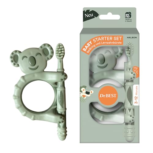 Dr.BEST Baby Starter Set: Beißring und Lernzahnbürste für Babys ab 3 Monate, Beißring gegen Zahnungsbeschwerden, Lernzahnbürste für die schonende Gewöhnung an das Zähneputzen, 1 Stück