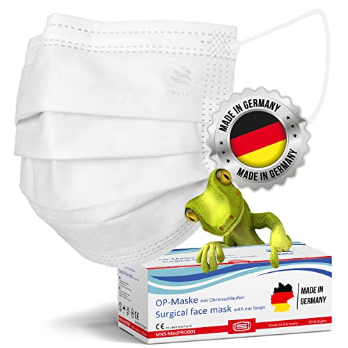 kela OP-Maske - 50x Medizinische Maske Weiß | 100% Made in Germany | OEKO-TEX Standard | Premium Atemschutz Mundschutz OP Maske | MNS Typ IIR Einwegmaske