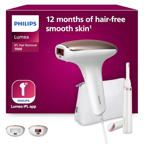 Philips Lumea IPL Haarentfernungsgerät 7000 Series – Haarentfernungsgerät mit Satin Compact Korrekturtrimmer, 2 Aufsätze für Körper und Gesicht (Modell BRI921/00)