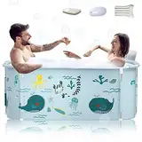 140cm tragbare faltbare Badewanne mit Metallrahmen, große Familie Badewanne für Erwachsener, effiziente Umstellung von heißer und kalter Badewanne 140cmX60cmX55cm (Ozean Stil mit Metallrahmen)