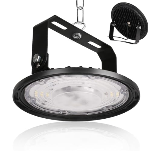 JBdusn LED UFO Hallenbeleuchtung 100W, Hallenstrahler LED High Bay Light 6500K Kaltweiß mit Ständer, UFO Industrielampe Strahler Werkstattbeleuchtung für Werkstätten und Fabrikhallen