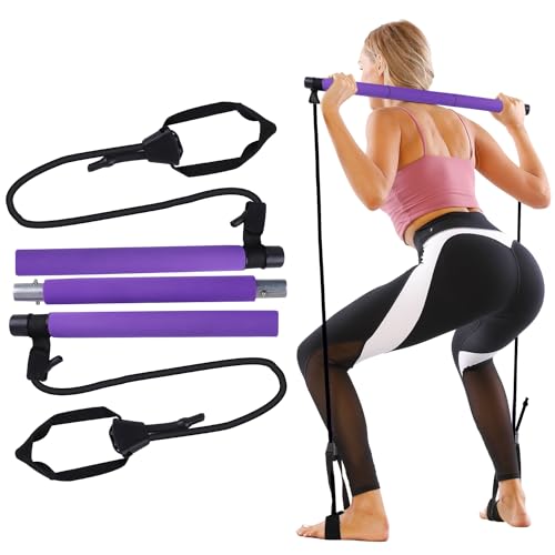 GLKEBY Pilates Stick Kit, mit einstellbarem Widerstand und tragbarem Pilates Übungsstock, geeignet zum Dehnen, Yoga, Shaping, Training, Sit-ups und Gewichtsverlust