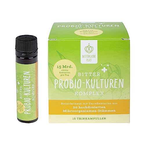 BitterLiebe® Bitter Probio-Kulturen Komplex - flüssige Darmbakterien - magensaftresistentes Mittel mit 20 Bakterienstämmen und 15 Milliarden Bakterien - 15x 15ml Trinkampullen