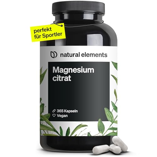 Premium Magnesiumcitrat – 365 Kapseln – Hochdosiert: 2320mg (davon 360mg elementares Magnesium) pro Tagesdosis – Ohne Zusätze – vegan, laborgeprüft und in Deutschland produziert