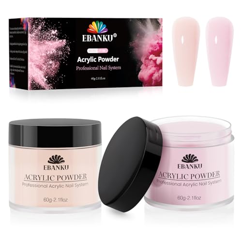 EBANKU Acryl Pulver Set, 2 Farben Rosa Rude Acryl Nagel Pulver Professionelles Acryl Pulver für Nagel Acryl Verlängerung