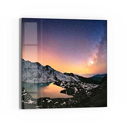 DEQORI Glasbild Echtglas | Motiv Gosainkunda unter Sternen | quadratisch einteilig 50x50 cm | schöne Dekoration | Wandbild für Wohnzimmer, Schlafzimmer, Flur & Küche | moderne Wanddeko