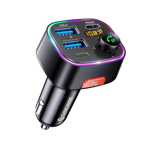 SYNCWIRE Bluetooth 5.3 FM-Transmitter-Autoladegerät 48W (PD 36W&12W) dualer USB-Anschluss Ladegerät KFZ-Adapter kabelloser Radioempfänger, LED-Display 64 GB USB-Laufwerk mit Lichtschalter