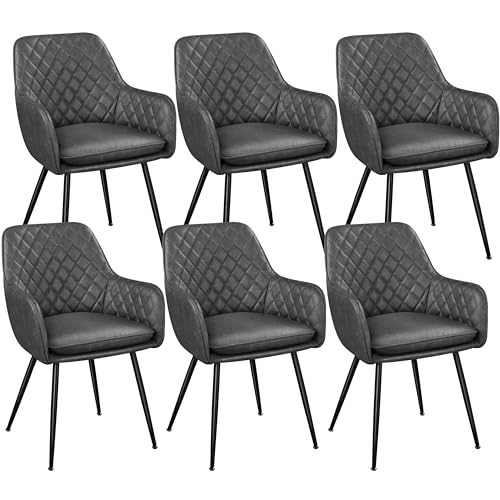 Yaheetech Esszimmerstühle 6er Set Küchenstühle, Polsterstühle mit Armlehnen Metallbeine, Seesel aus Kunstleder für Arbeitszimmer/Wohnzimmer, Dunkelgrau