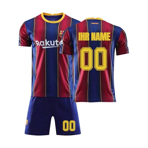 Barca Personalisiertes Fußball Trikot Kinder Personalisiert Trikot mit Namen Nummer Team und Logo Sporttraining T-Shirts und Shorts für Erwachsene/Kinder, Fußballtrikot Set für Jungen Herren Trikot