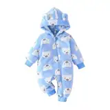 Yanmucy Neugeborenes Baby Winter Strampler mit Kapuze Cartoon Bär Baby Schneeanzug Warm Fleece Reißverschluss Baby Mädchen Junge Overall 0-18 Monate (Blau, 9-12 Monate)