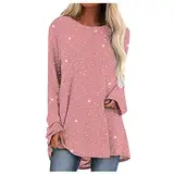 Damen Herbstmode Lose Shirts Festliche Elegant Pullover Tunika Oberteile Bluse Oktober Rundhals Oversize Langarmshirt Rosa Lustige Blusen 2023 T-Shirts Druck Tops