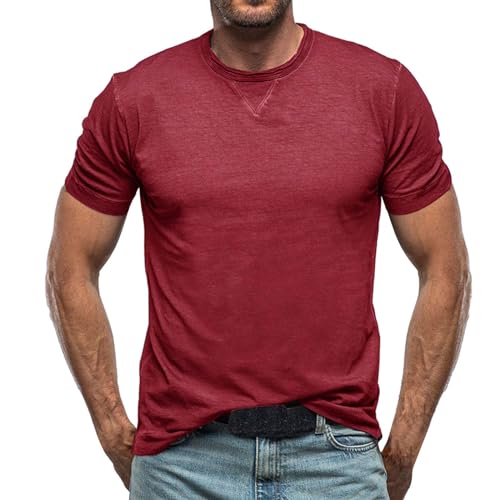 Generisch Herren Sommer T-Shirt Rundhals-Ausschnitt Slim Fit Moderner Männer T-Shirt O-Neck/V-Neck Sweatshirt Kurzarm Shirts Herren Tshirt Lang Herren Weiss