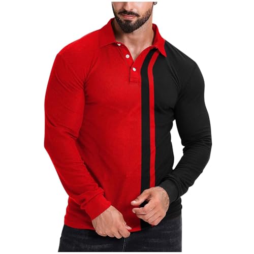 SRZYMJ Tshirt Herren Langarm Baumwolle T-Shirt Basic Langarmshirt Mode Rundhals Shirt Bequeme Longshirt Freizeit Longsleeve Leichte Dünne Pullover Einfarbig Casual Lang Arm Shirt Rot M