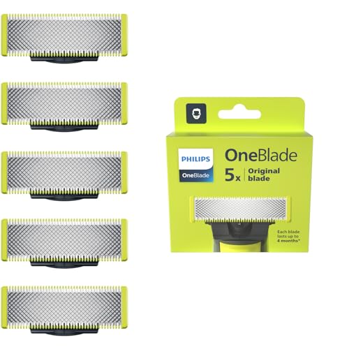 Die authentische Philips OneBlade Ersatzklingen für alle OneBlade und OneBlade Pro Modelle, aus langlebigem Edelstahl, 5er-Pack (Modell QP250/50)