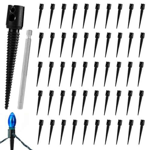 50 Stück Weihnachtsbeleuchtung Erdspieße, 13,5 cm hoch Kunststoff Weihnachtslicht-Spikes C7 C9 Gartenlicht-Spikes, Ersatz mit Metallbohrer für elektrische Handbohrmaschine Installation (schwarz)