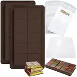 Schokoladenform Silikon, Dubai Schokoladentafel Form, 2 Stück Schokoladenform+1 Schaber+100 Tasche, Wiederverwendbare Schokoladenform, Wird Zur Herstellung Von Schokolade Praline Süßigkeiten