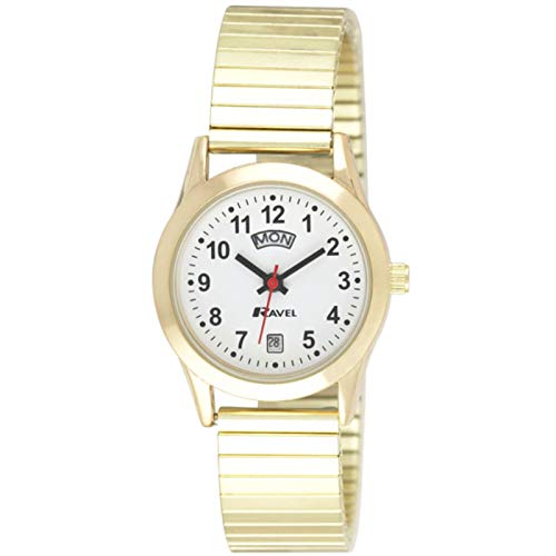 Ravel - Unisex-Uhr mit Tages- und Datumskalender - Analoges Quarzwerk - R0706.19.1EX - Goldfarbener Edelstahl-Expander