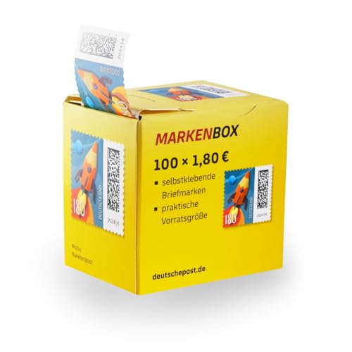 Albellion 100 Stück 1,80 EUR 1,8 EUR 180 Cent postfrische Selbstklebende Briefmarken in Briefmarken-Box 100-er Rolle | Frankaturware Markenset (Motiv: Raketenpost)