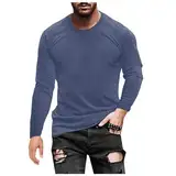 WKAYsIV T Shirt Herren Geschnitten Einfarbig T-Shirt Locker Rundhals Langarm Herren Dunkelgrün(Blau,L)