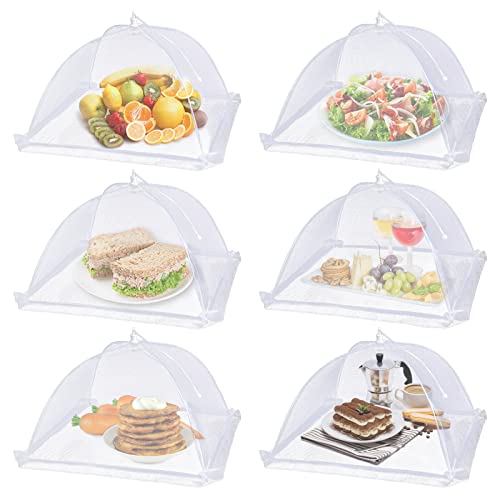 Lauon Fliegenhaube, 6er Set Abdeckhaube für Essen, Weiße Nylonhüllen, 17"x17" Pop-up Regenschirm-Netzzelt, Insektenschutz für Outdoor,Camping,Picknick,BBQ, zusammenklappbar und wiederverwendbar