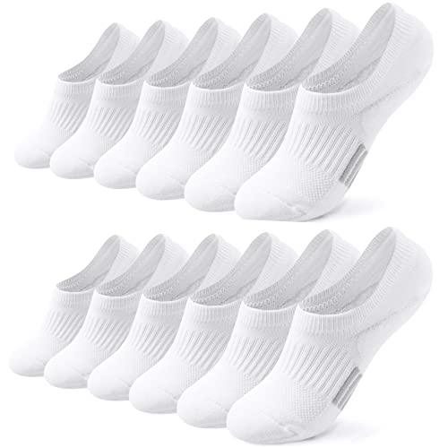 Toes Home 6 Paar Sneaker Socken Damen 35-38, Füßlinge Sneakersocken mit Silikonpad, Füsslinge Sportsocken Laufsocken Gepolsterte Kurze Socken Mädchen Unsichtbar Weiß