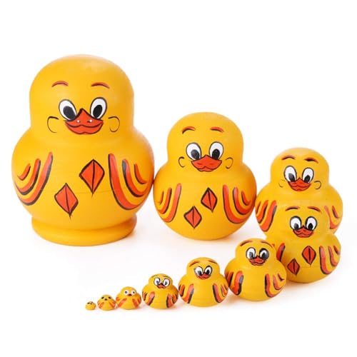 HIMS Russian Matryoshka 10 Pieces Yellow Wooden Duck Matryoshka Dolls for Children Desk Decorations for Living Room, Bookshelves, Offices (Ente)