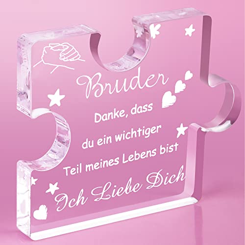 RISFIHEI Bester Bruder Geschenk, Großer Bruder Geschenk, Geschenkideen für Den Bruder, Gravierte Acryl Block Puzzle, Geschenk Bruder Geburtstag