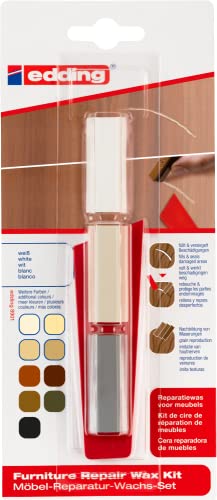 edding 8901 Möbel-Reparatur-Wachs-Set - weiß - zum Auffüllen und Reparieren von Kratzern und Löchern auf Möbeln und anderen Holzoberflächen