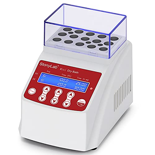 stonylab Trockenbad Inkubator, Mini-Digital Trockenbad Heizblock mit Deckel und 15 x 2 ml Röhrchenblöcken für Laborforschungslabor