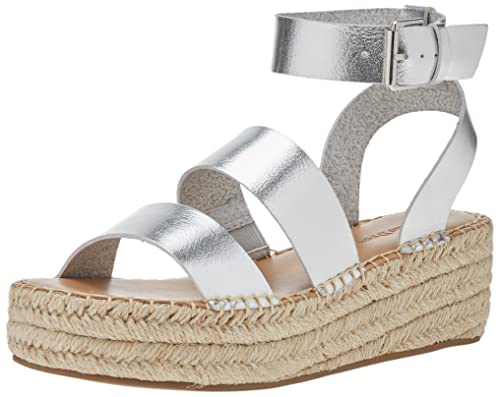 The Drop Damen Listilla Flatform-espadrilles mit Knöchelriemen, Silber, 40.5