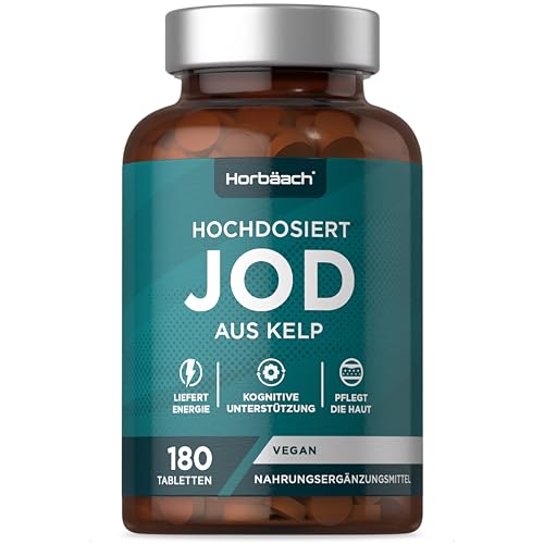 Jod Tabletten aus Kelp | 150µg | Hochdosiert | 180 Vegane Stück | Iodine Tablets | 150 mcg | Horbaach