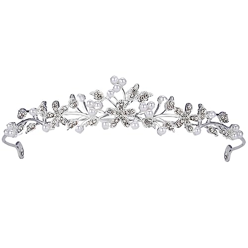Perle-Strass-Hochzeits-Tiara für Braut, Hochzeit, Prinzessin, Königin, Krönung, Geburtstagsfeier, silberne Krone, Mädchen und Frauen, Karneval, Party, Urlaub, Feier für Erwachsene