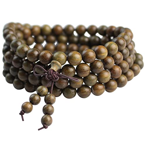 108 Perlen natürliches Sandelholz Armband Mala Tibetisches grünes Sandelholz Buddha Gebetskette Yoga Meditation Wickelarmband, 33 inches, Sandelholz, Ohne Edelstein