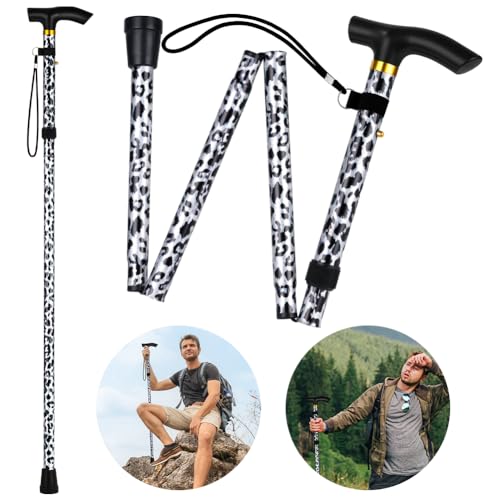 Flintronic Faltbar Gehstock Bergstock, Alle Gelände Gehstock, 5-Stufig Höhenverstellbarer Gehstock, Leichter Tragbarer Gehstock für Männer und Frauen, Unisex Gehstock （Weiß）