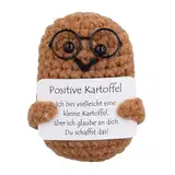 PEUTIER Positive Kartoffel Deutsch, Mini süße positive Kartoffel mit Gläsern Motivationsgeschenke Handgestrickte Lustige Kartoffel Haltekarte für Freunde Familie Festival Party Dekor