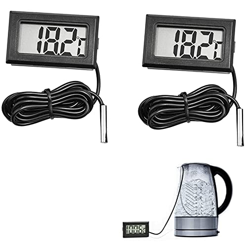 2 × Mini LCD Digital Thermometer Temperatur Tester mit Externem Sensor, Aquarium Thermometer, Temperatursensor,Temperatur Monitor, für Kühlschrank Gefrierschrank Kühlschrank Aquarium,Aquarium Zubehoer