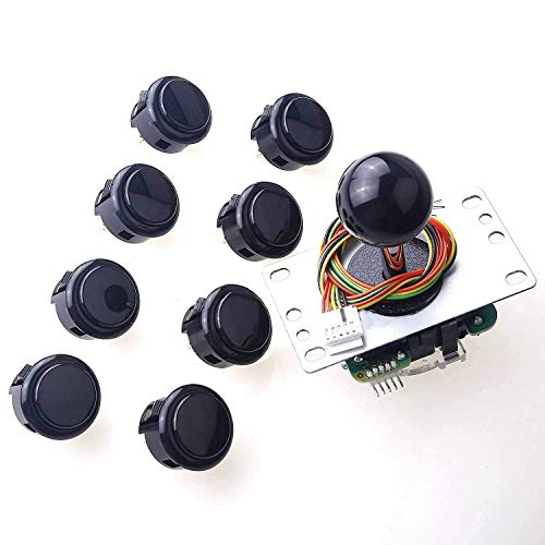 Reyann Sanwa JLF-TP-8YT Joystick + 8 Stück Sanwa OBSF-30 Drucktasten Bundle Kit Farbe: Schwarz