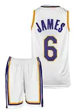 Amdrabola Lakers Lebron James Basketball Kinder Trikot Bausatz, Weiss, Komm mit Shorts Basketballfans (140,Weiss)