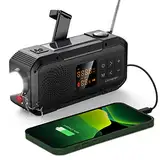 Libovgogo DF-589 Kleines Notfallradio mit Handkurbel, wasserdichter Bluetooth-Lautsprecher, tragbares digitales AM FM Radio mit Taschenlampe, Blitzlampe, 2000mAh Powerbank, Solar Kurbelradio,SOS