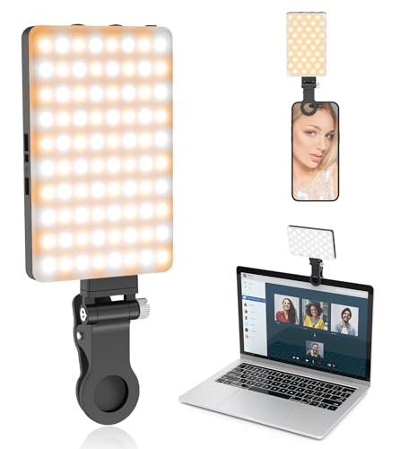 TONEOF Selfie Licht, 80 LED Tragbare Handy Licht, Wiederaufladbare Videolicht mit Clip, 3200K-5600K 3 Lichtmodi Fotolicht für Telefon/Tablet/Laptop/TikTok/Live-Streaming/Videokonferenz-Schwarz