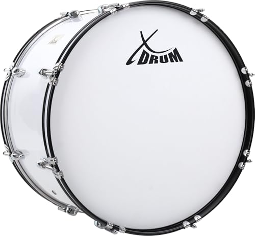 XDrum MBD-222 Marsch Bass Trommel, Fußball Pauke 22" x 12" (7,5 kg, 4 Ösen, Spannschrauben, inkl. Paar Schlägel, Tragegurte, Stimmschlüssel) weiß