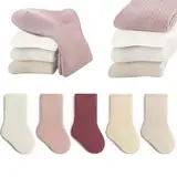 QIYIENDIAN 5 Paare Kleinkind Crew Socken weiche Baumwolle Socken elastische Baby solide Farben für Kinder Jungen Mädchen(Pink,1-3Y