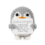 BOXOB Mini Lustiger Positiver Pinguin, 6,5cm Süßes Gestricktes Pinguin Spielzeug mit Positiver Karte Positiver Pinguin-Häkelpuppe Jubelndes Geschenk für Freunde Ermutigung Party-Dekoration (Grau)