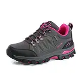 WOWEI Wanderstiefel Wanderschuhe wasserdichte Outdoor Sportlich Gleitsicher Bequem Leicht Bergstiefel Trekking Schuhe Damen Herren Wanderhalbschuhe, Grau Rosa Rot, 40 EU
