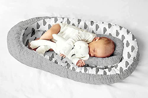 Multifunktionale Kuschelnest Babynest Kokon für Babys und Säuglinge, Nestchen, Reisebett, 100 Prozent Baumwolle, antiallergisch schön gepolstert mit Namen und Datum bestickt, ideal als Geschenk